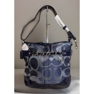 NWT Coach F19820 Optic Metallic Signature Chain Duffel SV Navy